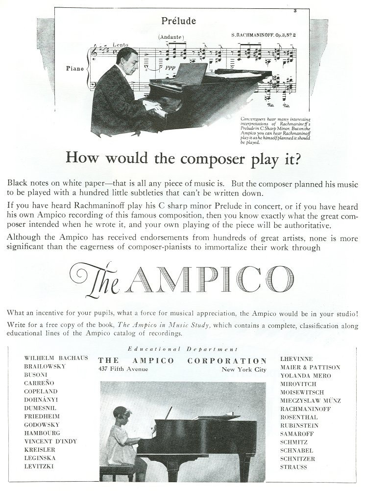 Advertisement for the Ampico Reproducing Piano